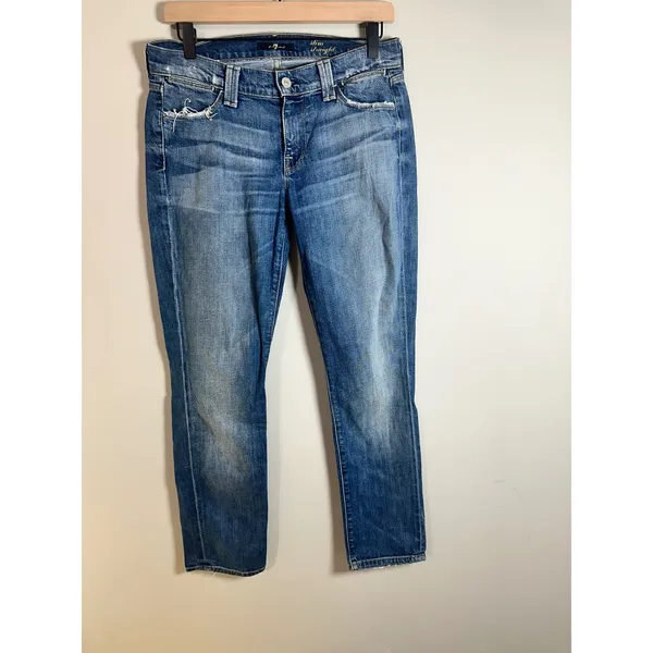 7 For‎ All Mankind Slim Straight Medium Wash Blue Jeans AU8090525A Womens 27 - Image 2