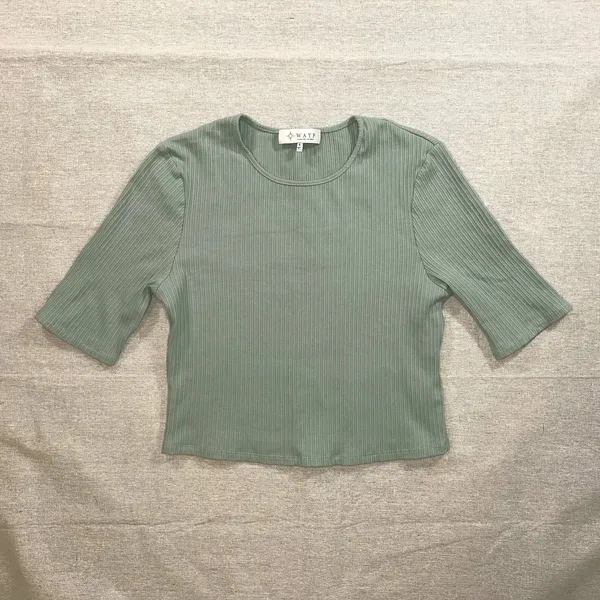WAYF | Sage Green Short Ribbed Crop Top | Small - Image 2