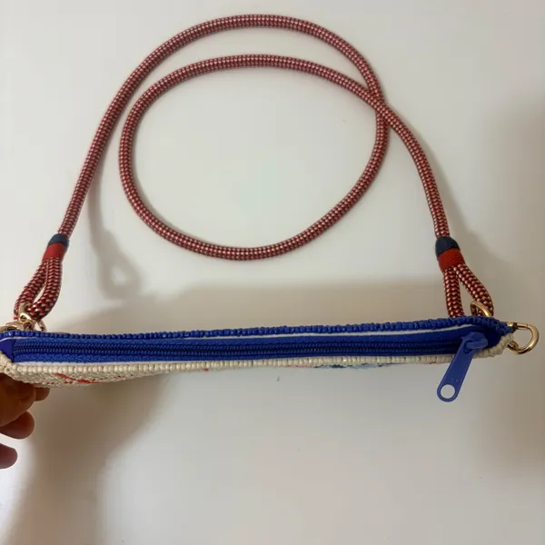 Ink+Alloy Beaded Sardine Tinned Fish Crossbody Bag Blue Red Rope Strap Pouch - Image 3