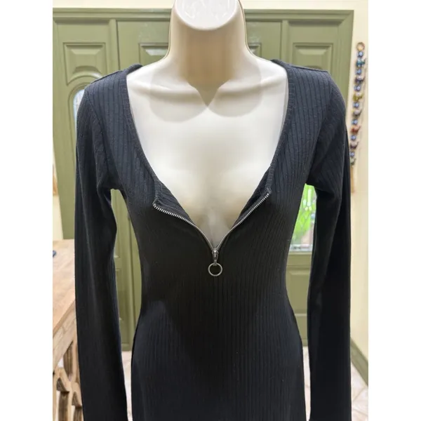 XO black long sleeve ribbed bodycon dress – size XS - Image 5