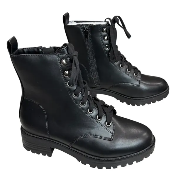 Soda Combat Ankle Boots Womens 8 Black Faux Leather Lace‎ Up Chunky Y2K Grunge - Image 4