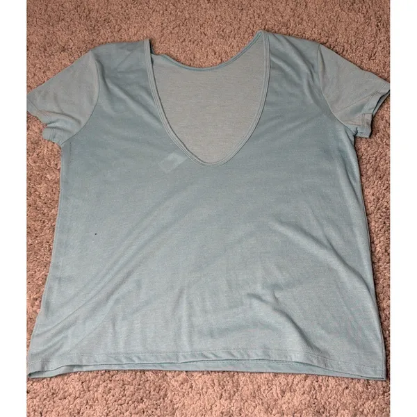 Victoria Sport Womens Light Blue Scoop Back Logo Short Sleeve T-Shirt - Image 5