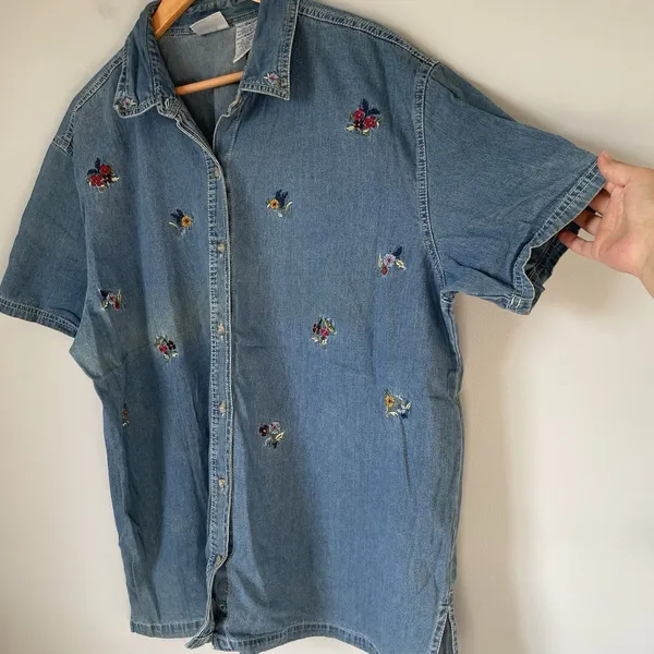 Bobbie Brooks Vintage Denim Button Down Shirt Top Embroidered Cotton Size 18/20W - Image 5