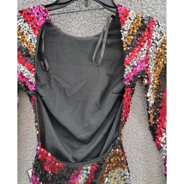 B DARLIN Sequined Low-Back Mini Dress Juniors XS Multi Crew‎ Neck Long Sleeve - Image 10