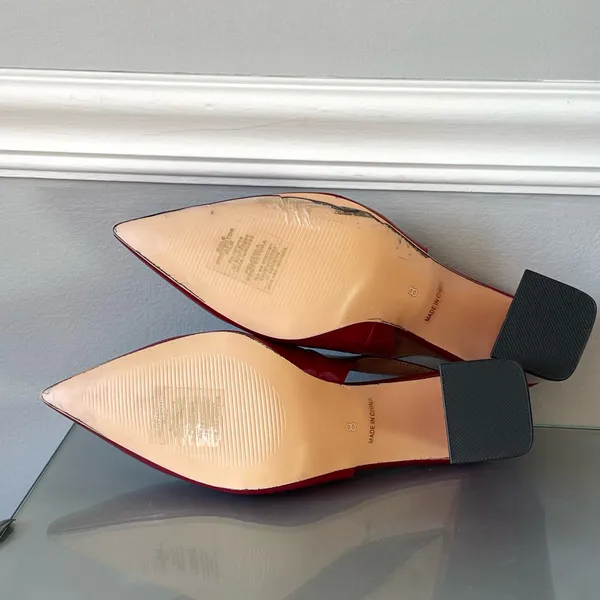 Women’s Red Patent Leather Slingback Block Heel Pumps Pointed Toe Size 8 NEW - Image 7