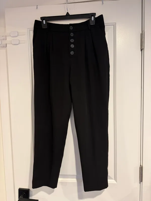 Anthropologie Sasha Button Fly Pockets High Rise Black Taper Women's Pants US 4 - Image 6