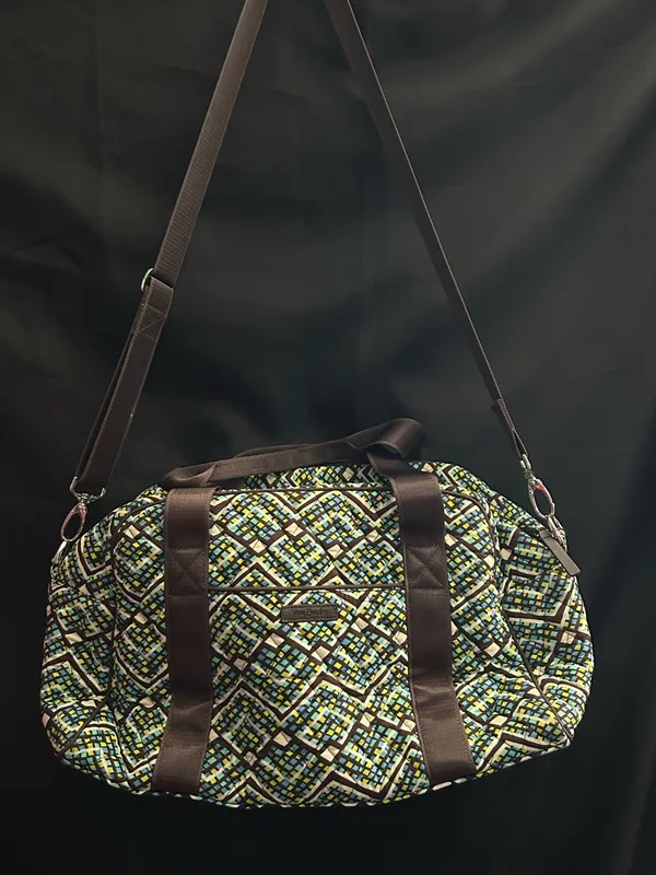 Vera Bradley Rainforest Geometric Multicolor Duffel Bag with Brown Straps - Image 2