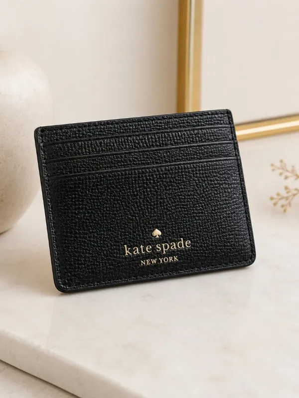 Kate Spade Black Saffiano Leather Card Holder Wallet KSNY Logo NWT - Image 3