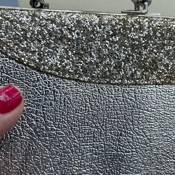 Vintage mid century silver foil clutch with silver cut stones . - Image 2