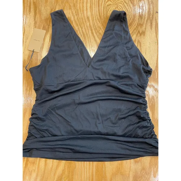 Halogen Tank Women's XL Black 100% Polyester Ruched Side V-Neck Preppy Top B62 - Image 4