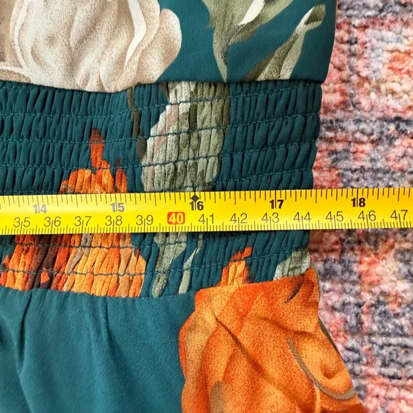 Baltic Born Olivia Teal Green Floral Smocked V-Neck Maxi Dress Long Sleeve 2XL - Image 9