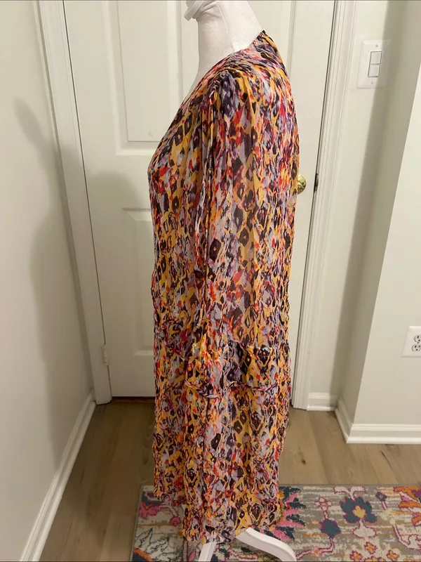 IRO Orange Plum Ohno Abstract Tribal Print Mini Flowy Tie Waist Sleeveless Dress - Image 7