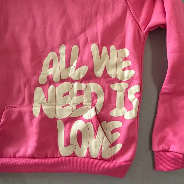 Women's Pink All We Need Is Love Hoodie Size Small #260609 - Image 2