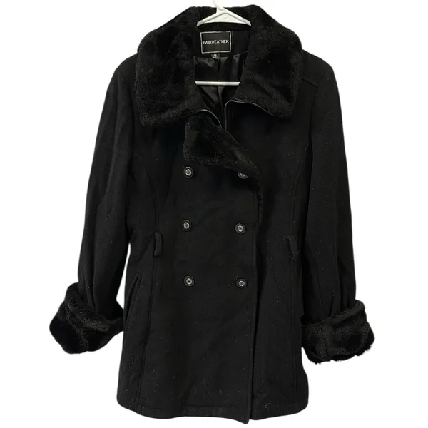 Wool Vintage Fairweather pea coat faux fur trim Says 14 Fits Like Womens Medium - Image 3