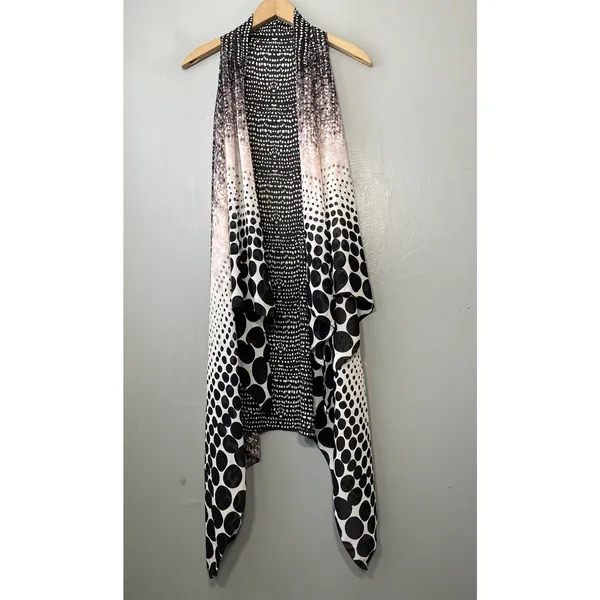 Sheer Asymmetrical Duster Size S M Black Pink Polka Dot Artsy Drape Flowy Chic - Image 3