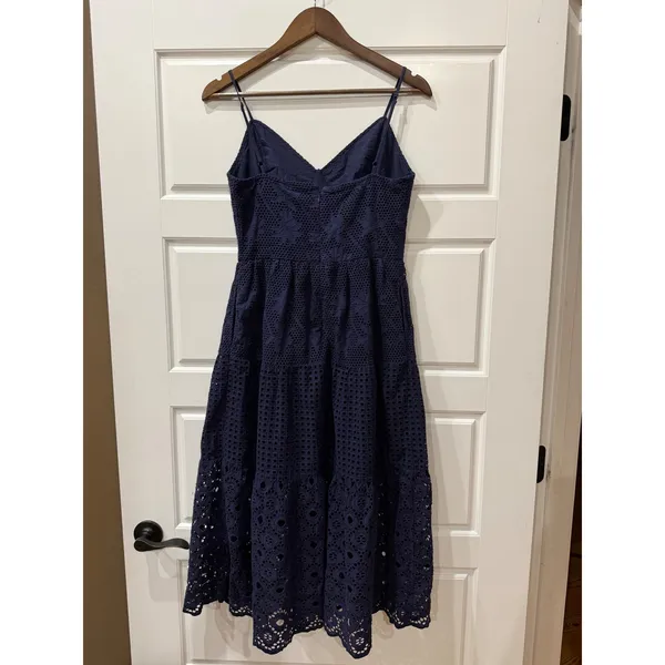 Crown & Ivy Navy Eyelet Midi Dress Sewing Down South Size 4 Preppy Coastal - Image 6