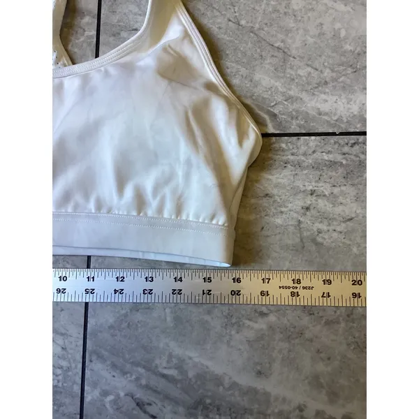 Halara White Racerback Sports Bra XL Mesh Detail Padded Hook Eye Closure Active - Image 4