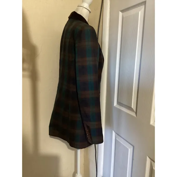 Pendleton Vintage Wool Plaid Blazer Jacket Velvet Collar Green Brown Size 8 - Image 2