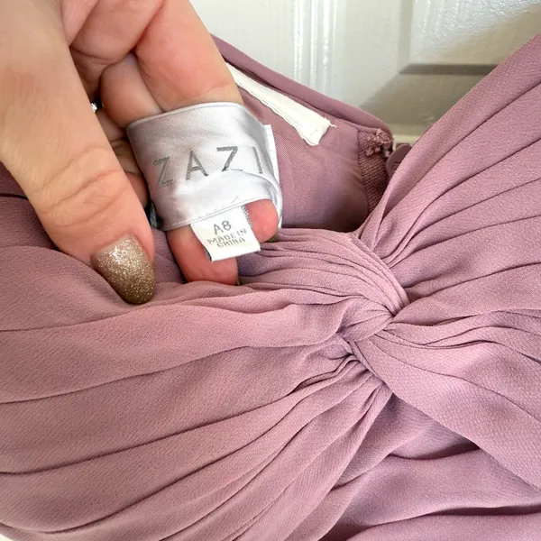 Azazie Zapheira‎ Dusty Rose Pink A-Line Ruched Chiffon Dress Bridesmaid 8 - Image 7
