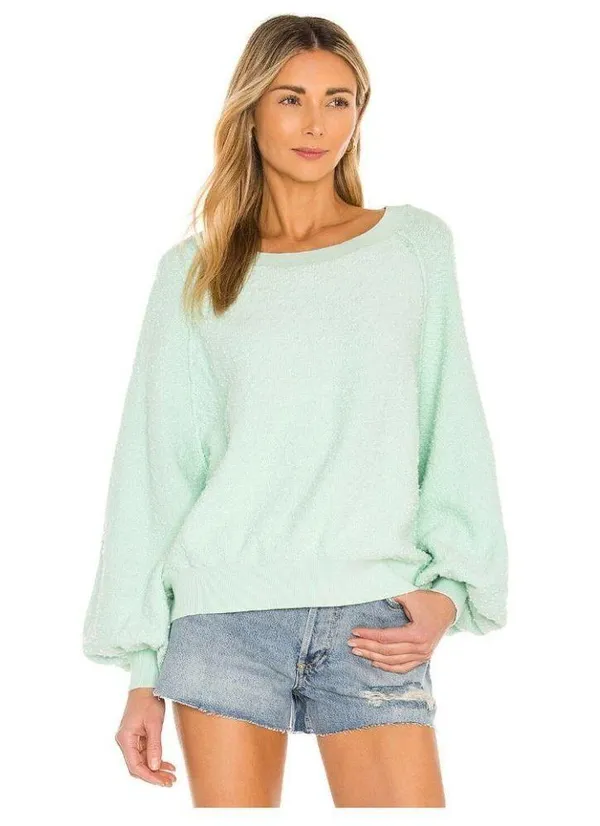 FREE PEOPLE Found My Friend Bouclé Pullover in Misty Jade Size Small - Image 10