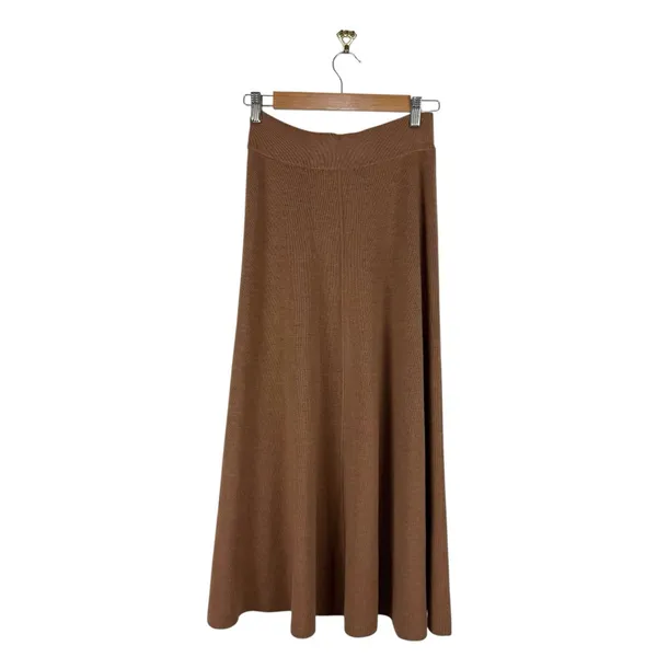 ZARA Wool Blend Knit A-Line Midi Skirt Camel Brown Sz S NWT - Image 5