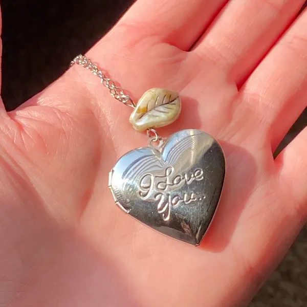 Handmade “I love you” stainless steel heart locket charm & Czech glass necklace 🍃🩵 - Image 2