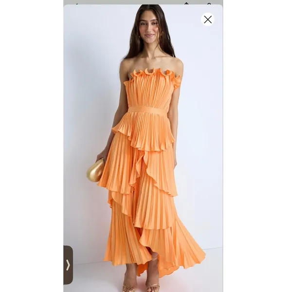 AMUR Orange Janey Tiered Ruffle Strapless Midi Pleated Fully Lined Dress size 6 - Image 2