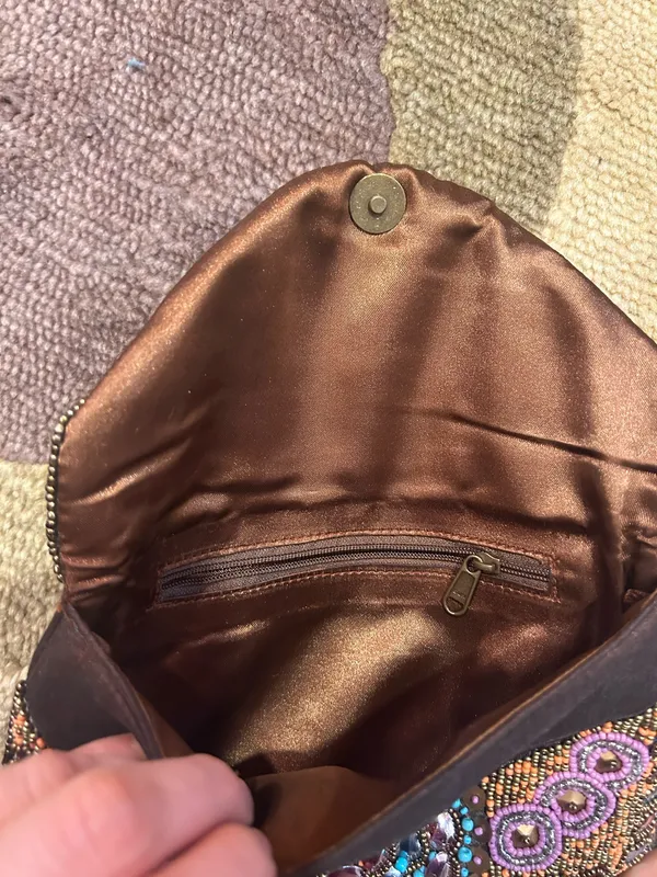 Brown Beaded Sequin Satin Envelope Clutch Evening Purse Formal Bag No Straps - Image 5