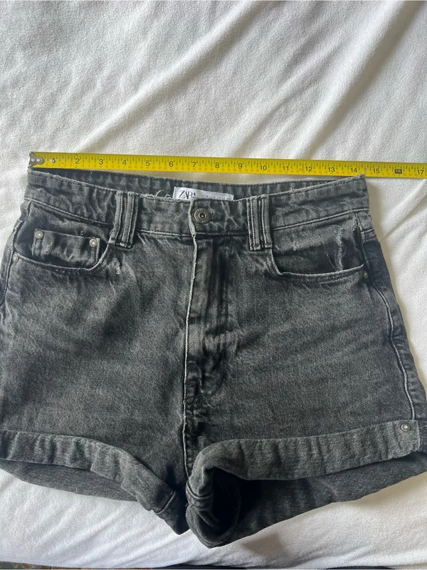 Zara Gray Washed High-Rise Black Denim Shorts Jorts 100% Cotton Size 6 - Image 6