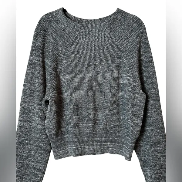 Free People Too Good Mock Neck Marled Gray Sweater Cropped Preppy Grunge - Image 3
