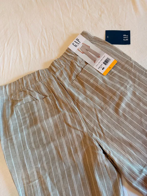 NWT Gap Pull-On Linen Pants Khaki Striped Wide Leg Size M - Image 4