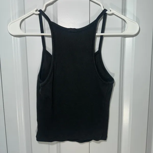 Skims Cotton Ribbed Tank Womens Medium Black Racerback Sleeveless Crop Top Basic - Image 3