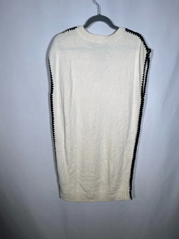 Vici Womens Cream Sleeveless Sweater Dress Black Trim Small - Image 3