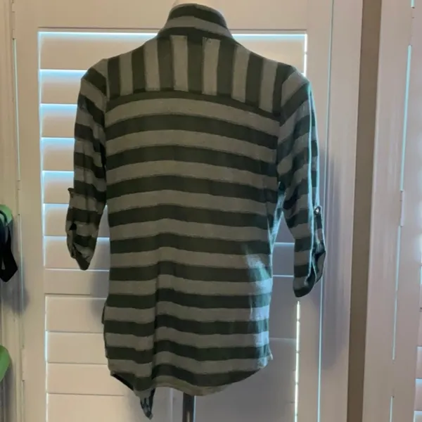Aria Green and Gray Cardigan Sweater with Waterfall Front - Image 5
