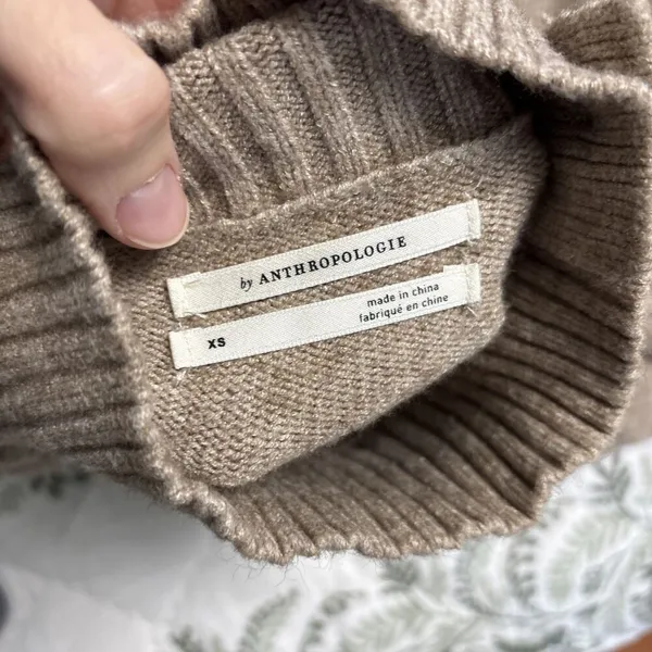 Anthropologie Margairta Tan‎ Button Mock Neck Tunic Sweater Size XS Soft Warm - Image 4