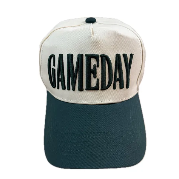 NWT Gameday Hat Vintage Embroidered Cream Green Trucker Snapback Baseball Cap - Image 4