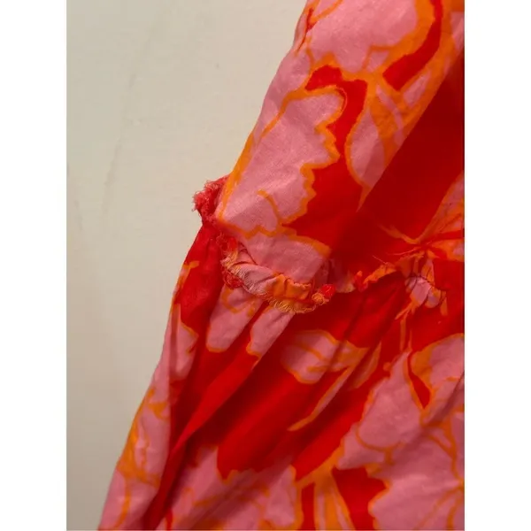 Karlie Red Pink Combo Floral Smocked Midi Dress S - Image 4