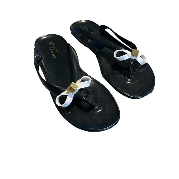 TED BAKER London Black rafeek‎ bow gold cube jelly Sandals sz 5 - Image 3