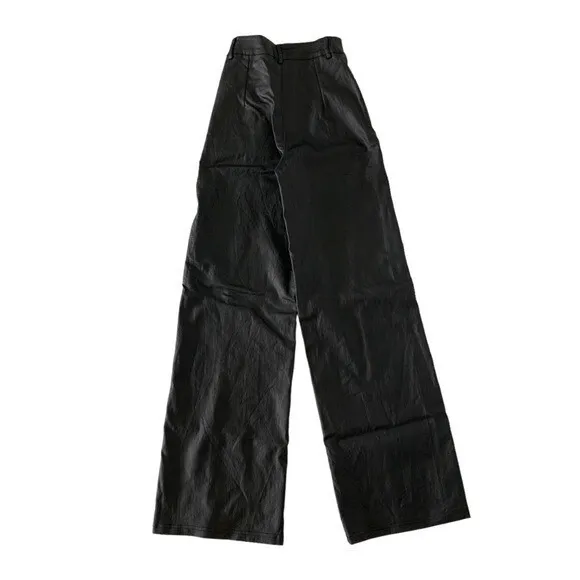 Faux Leather Pants Womens XS Black Wide Leg High Rise Stretch Y2K Sexy - Image 5