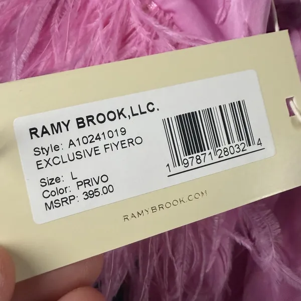 Ramy Brook Faux Feather Trim Halter Top Womens L Pink Fiyero Party Blouse NWT - Image 7