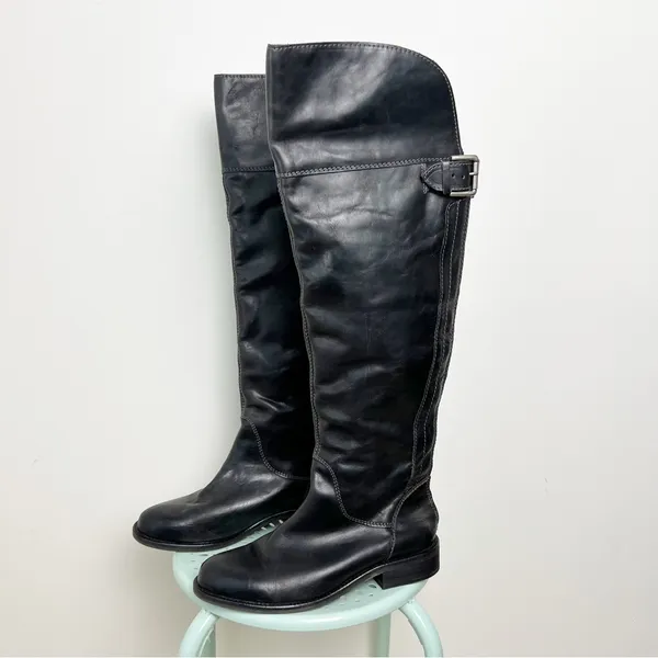 Hinge Over the Knee Leather tall boots In Black Size 7.5 Equestrian Bohemian - Image 5
