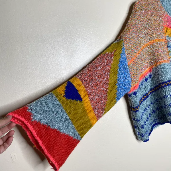 Sincerely Jules Multicolor Abstract Wool Blend Knit Oversized Cropped Sweater - Image 7