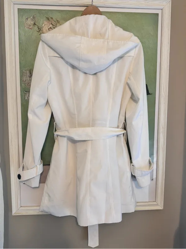 ESPRIT Hooded Double Breasted Trench Coat with Belt M 20” p2p White EUC - Image 11