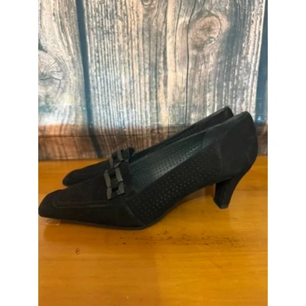 Stuart Weitzman Women's Black‎ Suede Block Heel Pumps Size 7 Vintage - Image 6