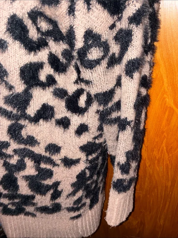 debut Tan and Black Fuzzy Leopard Print Long Open Front Cardigan - Size S - Image 6