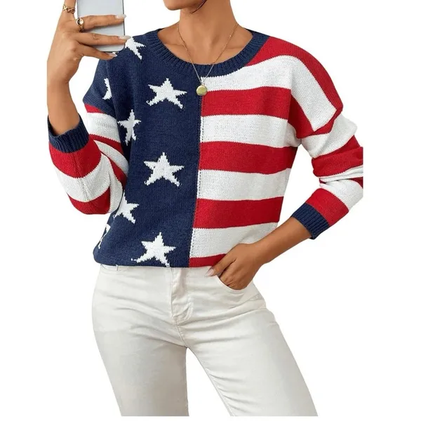 American Flag Patriotic Flag USA Striped Star Pullover Sweater size Large - Image 5
