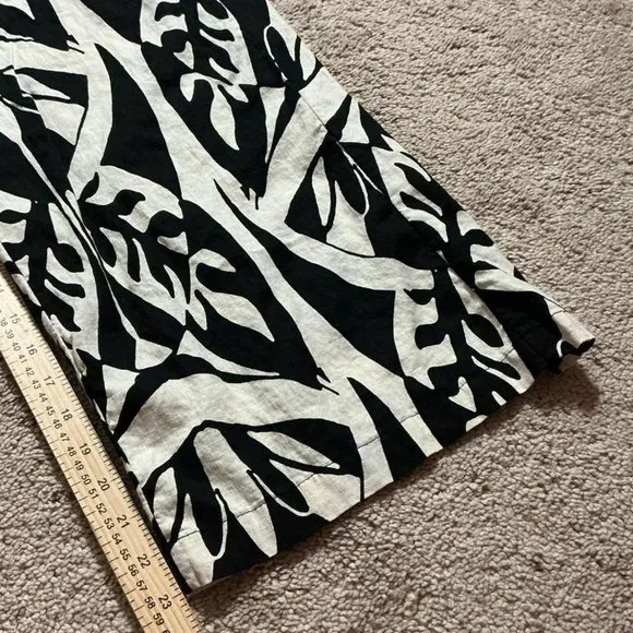 Women's Wide Leg Palazzo Pants M Black Cream Abstract Print Boho Resort Flowy - Image 6