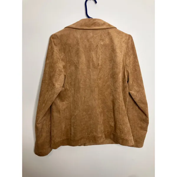 Chico's Faux Suede Moto Jacket Women 0 S Tan Camel Excellent Gold Zip Biker - Image 6