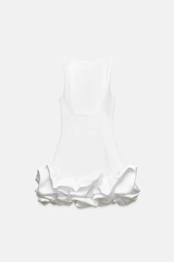 Zara dress mini white fitted bodycon with ruffled skirt party evening wedding - Image 19
