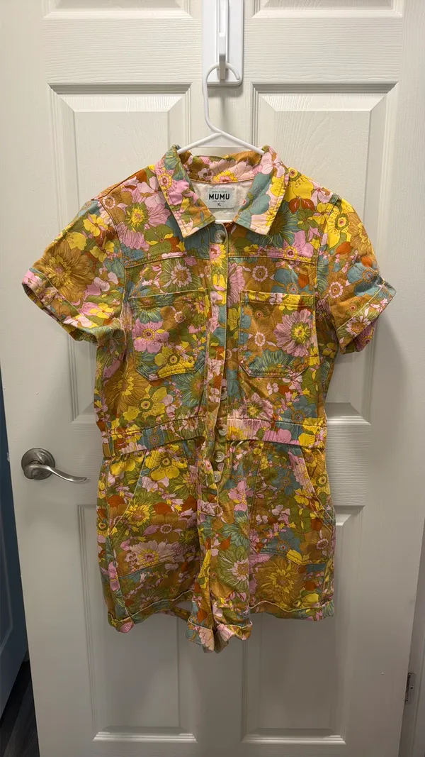 Show Me Your Mumu Cannon Romper Floral Groovy Blooms Denim XL - Image 3